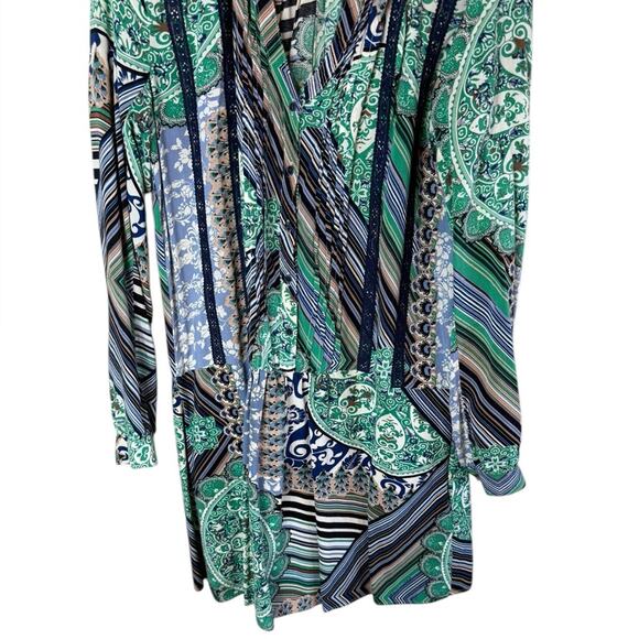 Anthropologie TINY Small Caviana Shirt Dress Green Boho Mixed Print Drop Waist - Picture 5 of 7